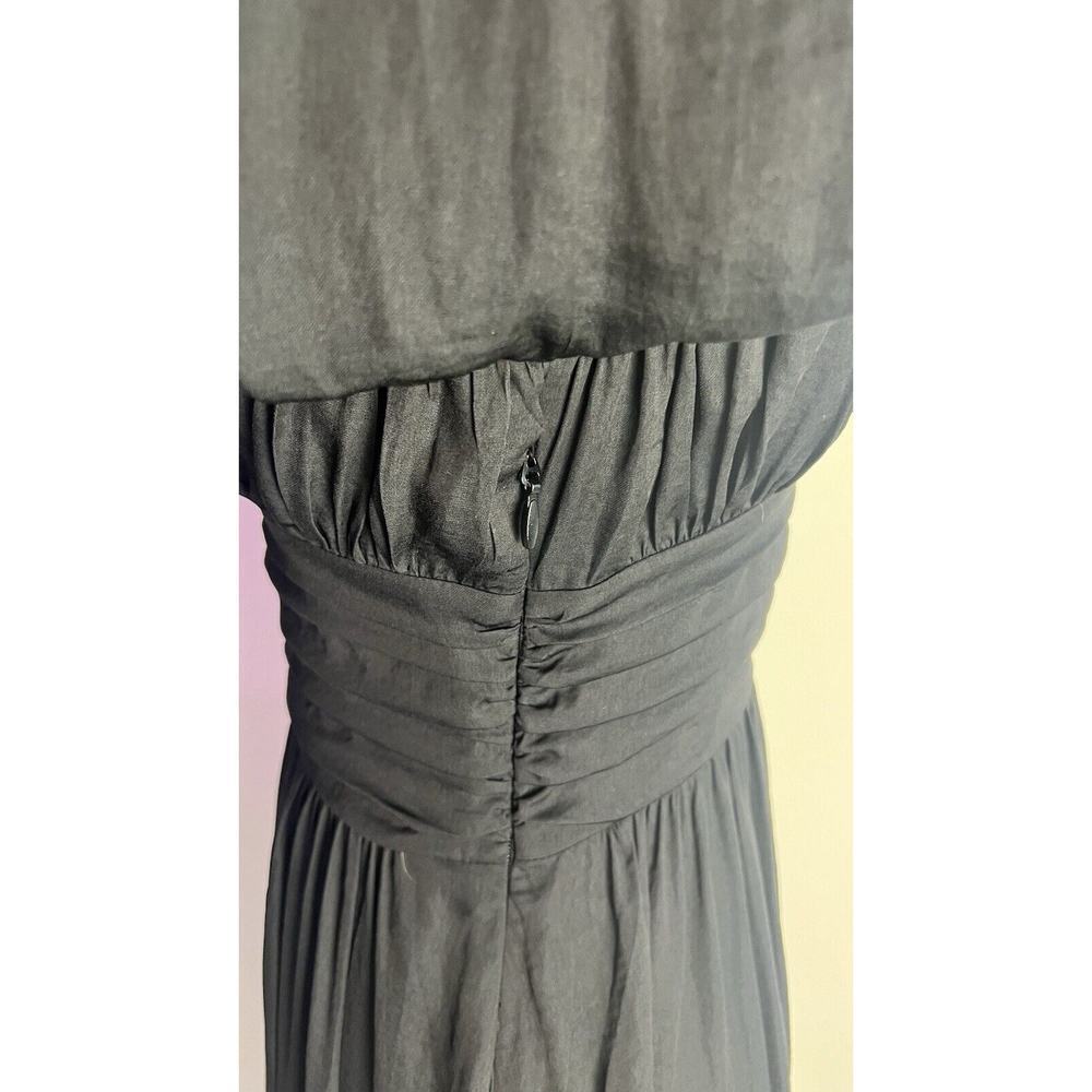 Anthropologie Gwendolyn Deep V-Neck Long Puff Sleeve Black Midi Dress Sz 2 NWOT - Picture 8 of 12